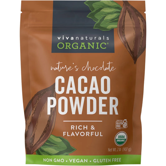 Organic Cacao Powder, 2 Lbs - Unsweetened, Rich Dark Chocolate Flavor